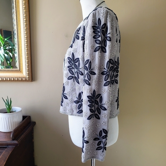 Adrianna Papell Evening Embroidered Beaded Silk Jacket Size Small Gray Black - Picture 5 of 8